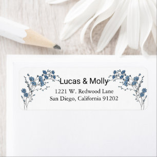 Modern Blue French Floral Wedding Return Address