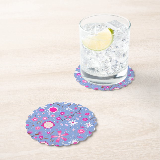 Modern Blue Fresh Flowers Botanical Paper Coaster (Insitu)