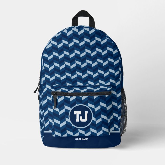 Modern Blue Fun Back To School Printed Backpack (Front)