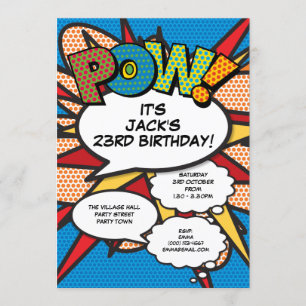 Modern Blue Fun Birthday Party Comic Book Any Age Invitation