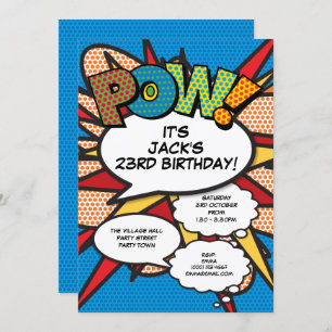 Modern Blue Fun Birthday Party Comic Book Any Age Invitation