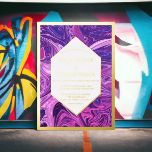 Modern Blue Galaxy Abstract Stylish Wedding Gold