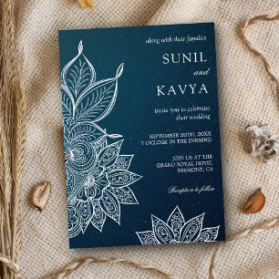 Modern Blue Galaxy Henna Indian Wedding Invitation