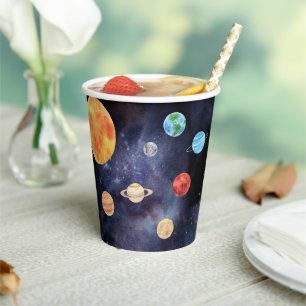 Modern Blue Galaxy Planets Space Paper Cups