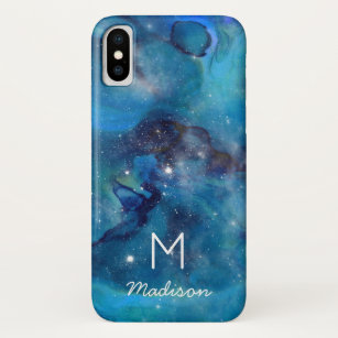 Modern Blue Galaxy Space & Stars Monogram Name Case-Mate iPhone Case