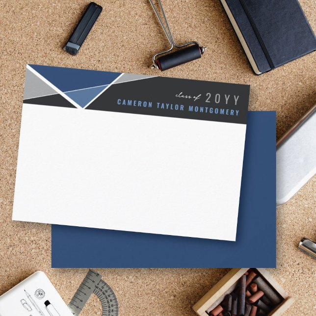 Modern Blue Geometric Block Criss Cross Graduation Thank You Card (Modern Blue Geometric Color Blocks Criss Cross Graduation Thank You Card @ zazzle.com/color_therapy)