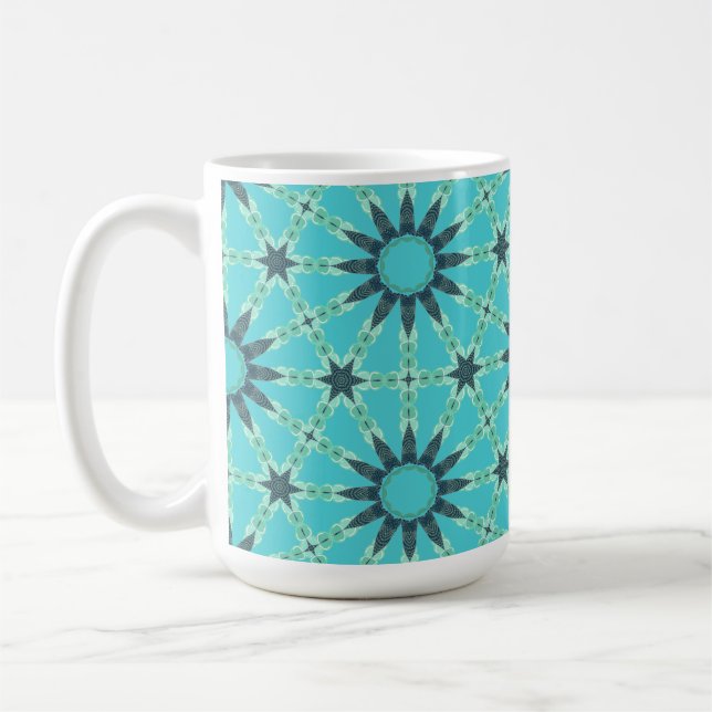 Modern Blue Geometric Burst Coffee Mug (Left)