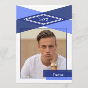 Modern Blue Geometric Grad Open House Invitation