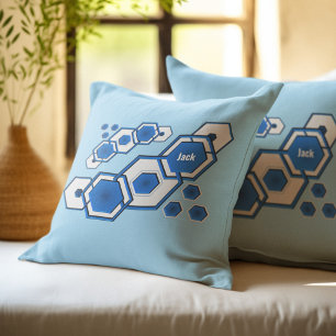 Modern Blue Geometric Hexagonal Abstract Cushion