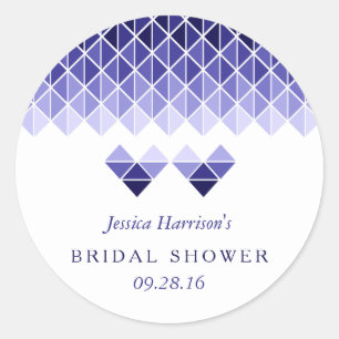 Modern Blue Geometric Love Hearts Bridal Shower Classic Round Sticker