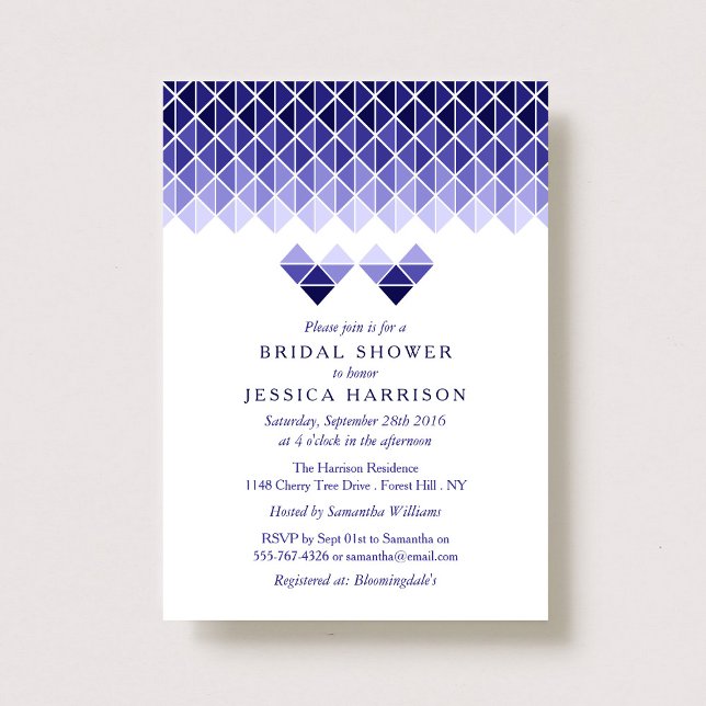 Modern Blue Geometric Love Hearts Bridal Shower Invitation (Creator Uploaded)