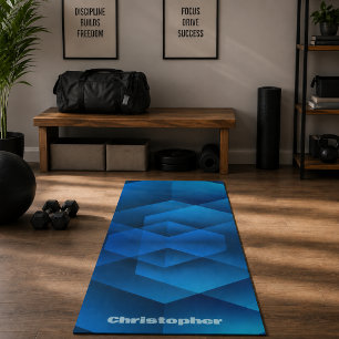 Modern Blue Geometric Name Sports Yoga Mat