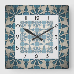 Modern blue geometric square wall clock