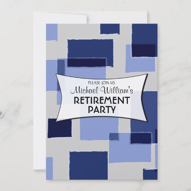 Modern Blue Geometric Squares retirement party Invitation (Front)