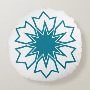 Modern Blue Geometric Star Mandala Custom Monogram Round Cushion