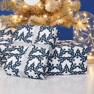 Modern Blue Geometric Star Personalised Wrapping Paper