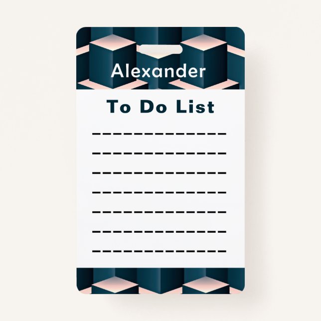 Modern Blue Geometric To Do list Checklist Custom ID Badge (Front)