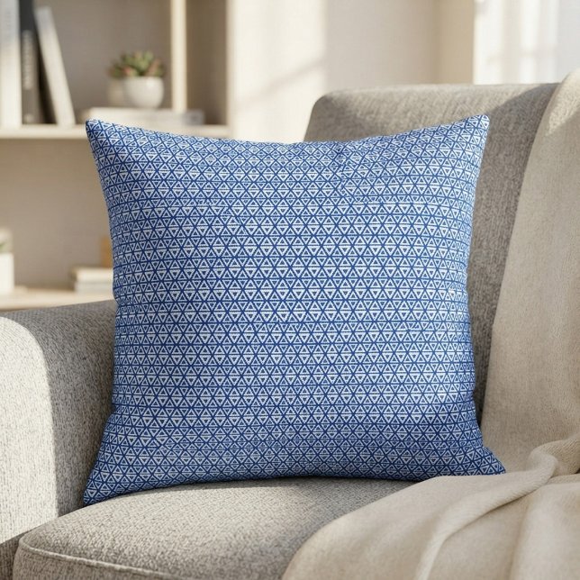 Modern Blue Geometric Triangle Pattern  Minimalist Decorative Cushion (Creator Uploaded)