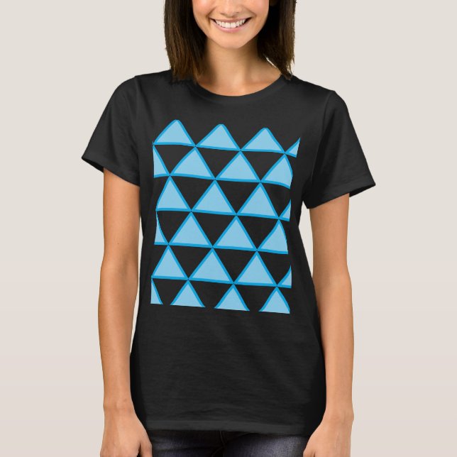 Modern Blue Geometric Triangle Pattern T-Shirt | A (Front)