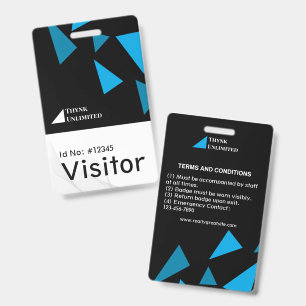 Modern Blue Geometric VIP Visitor Pass ID Badge