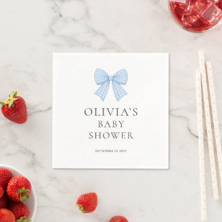 Modern Blue Gingham Bow Baby Shower  Napkin