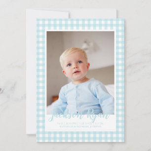 Modern Blue Gingham Check Pattern Photo  Announcement