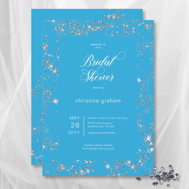 Modern Blue Glam Diamond Frame Bridal Shower Invitation (Modern Blue Glam Diamond Frame Bridal Shower Invitation)