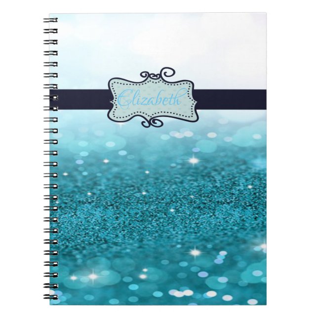 Modern Blue Glitter Bokeh  ,Personalised Notebook (Front)