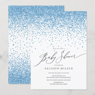 Modern Blue Glitter Boys Baby Shower Invitation