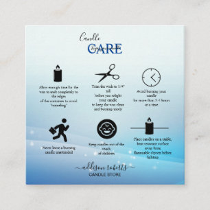 Modern Blue Glitter  Candle Care Square Business Card