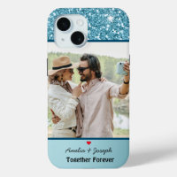 Modern Blue Glitter Custom Love Couple  Photo