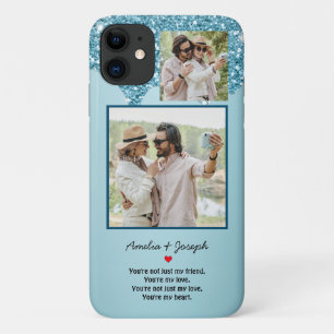 Modern Blue Glitter Custom Love Couple Photo iPhone 11 Case