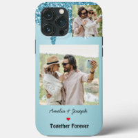 Modern Blue Glitter Custom Love Couple Photo