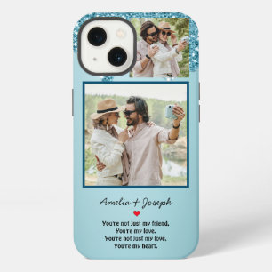 Modern Blue Glitter Custom Love Couple Photo iPhone 13 Case
