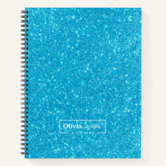 Modern Blue Glitter Custom Name  Notebook