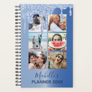 Modern Blue Glitter Drips Photo Collage Daily   Planner