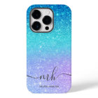 Modern blue glitter ombre purple chic monogrammed