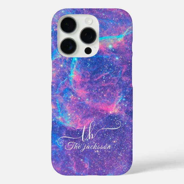 Modern blue glitter ombre purple chic monogrammed  Case-Mate iPhone case (Back)