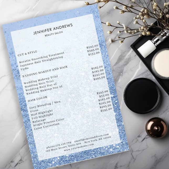 Modern Blue Glitter Salon Price List  Flyer (Creator Uploaded)