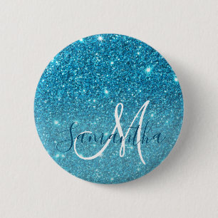 Modern Blue Glitter Sparkles Personalised Name 6 Cm Round Badge