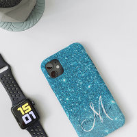Modern Blue Glitter Sparkles Personalised Name