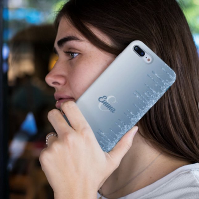 Modern Blue Glitter Sparkles Personalised Name Case-Mate iPhone Case (Creator Uploaded)