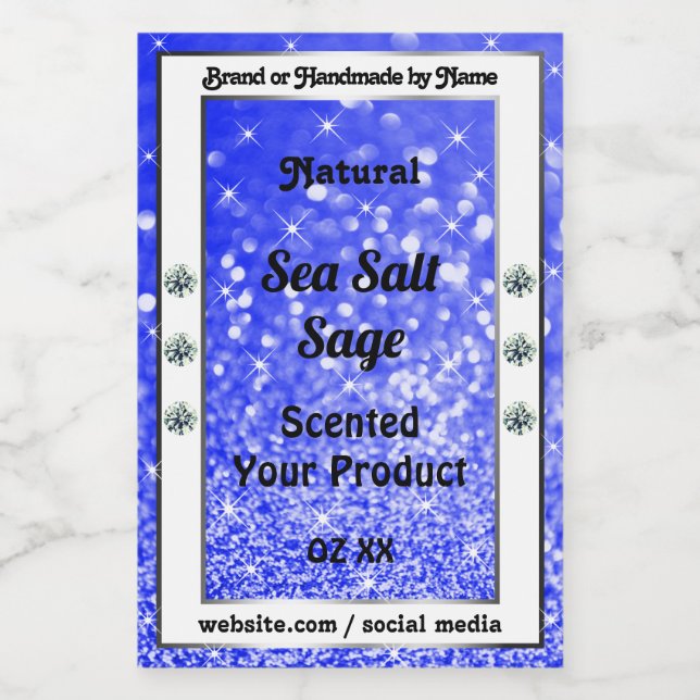 Modern Blue Glitter Sparkling Stars Product Labels (Single Label)