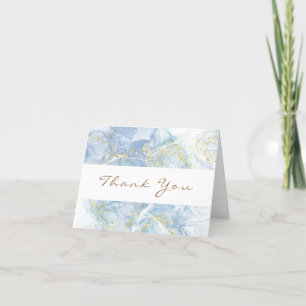 Modern Blue Gold Agate Boy Baby Shower Thank You Card
