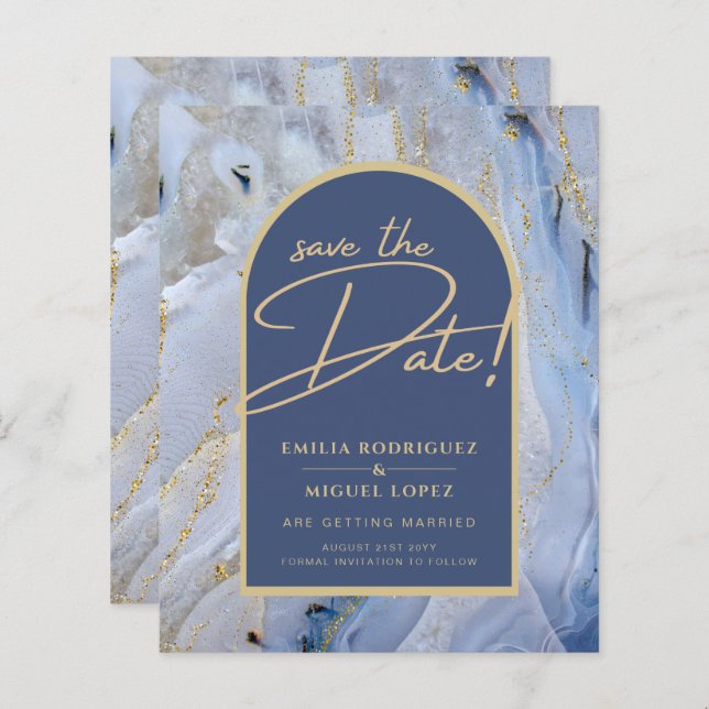 Modern Blue Gold Agate Marble Arch Wedding (Front/Back)