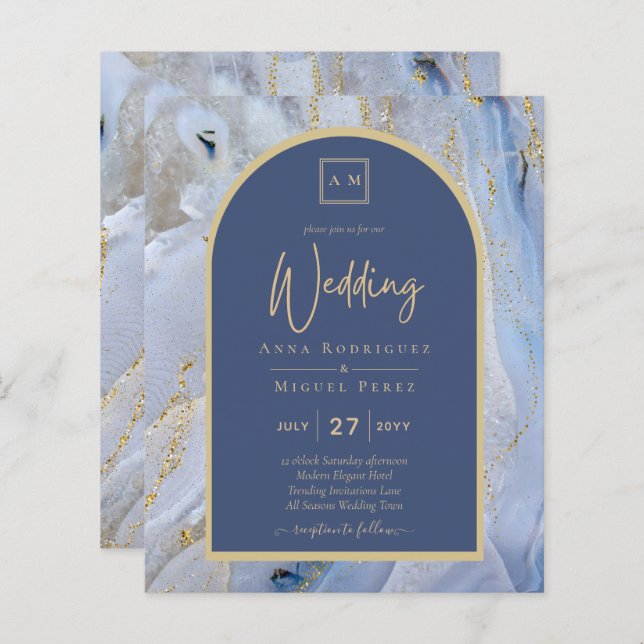 Modern Blue Gold Agate Marble Arch Wedding (Front/Back)