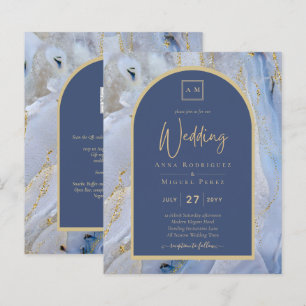 Modern Blue Gold Agate Marble Arch Wedding