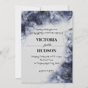 Modern Blue Gold Agate Marble Invitation