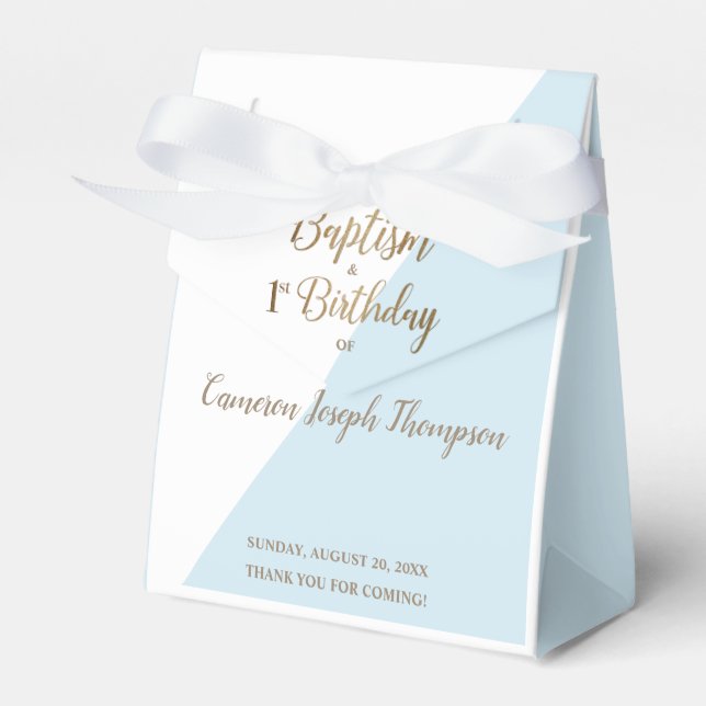 Modern Blue Gold Baby Boy Baptism first birthday Favour Box (Front Side)