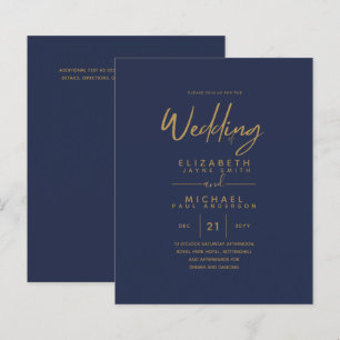Modern Blue Gold Budget Wedding Invites